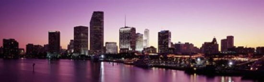 Buildings lit up at dusk Biscayne Bay Miami Miami-Dade county Florida USA Canvas Art - Panoramic Images (18 x 6)