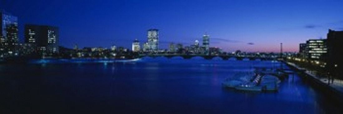 Buildings lit up at dusk Charles River Boston Massachusetts USA Canvas Art - Panoramic Images (18 x 6)