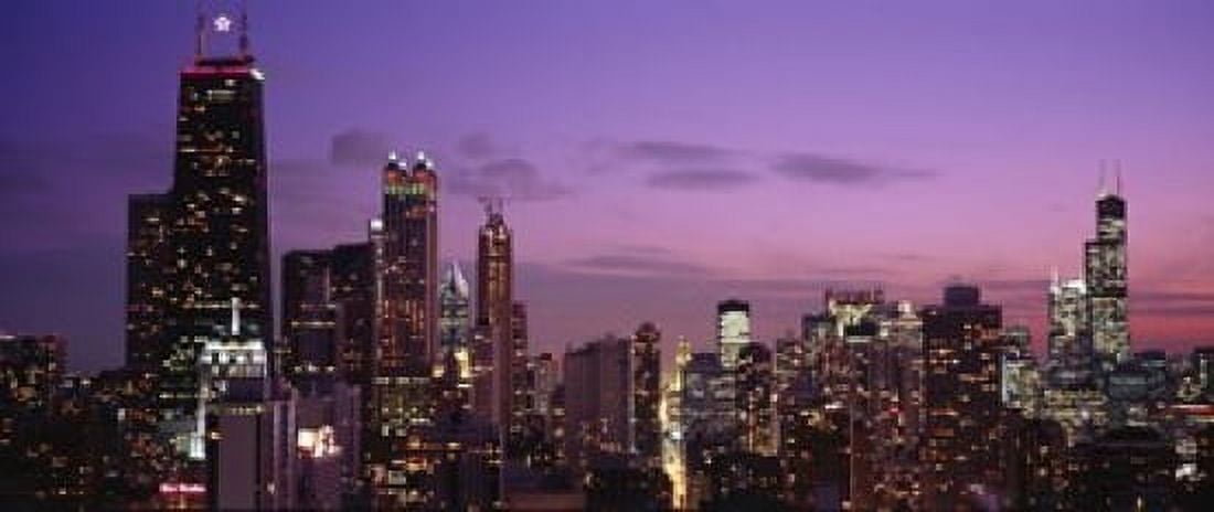 Buildings lit up at dusk Chicago Illinois USA Canvas Art - Panoramic Images (15 x 6)