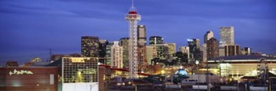 Buildings lit up at dusk Denver Colorado USA Canvas Art - Panoramic Images (18 x 6)