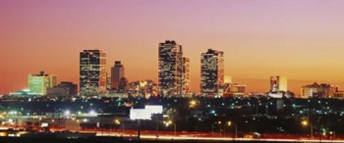 Buildings lit up at dusk Fort Worth Texas USA Canvas Art - Panoramic Images (15 x 6)
