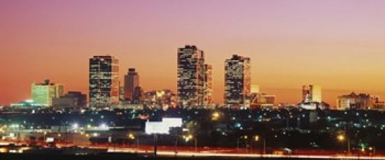 Buildings lit up at dusk Fort Worth Texas USA Canvas Art - Panoramic Images (30 x 13)