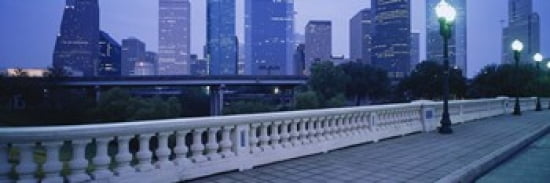 Buildings lit up at dusk Houston Texas USA Canvas Art - Panoramic Images (36 x 12)