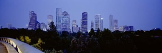 Buildings lit up at dusk Houston Texas USA Canvas Art - Panoramic Images (36 x 12)