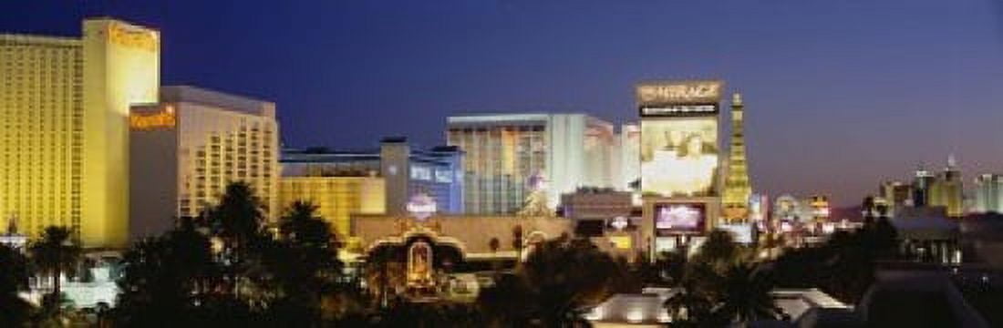 Buildings lit up at dusk Las Vegas Nevada USA Canvas Art - Panoramic Images (18 x 6)