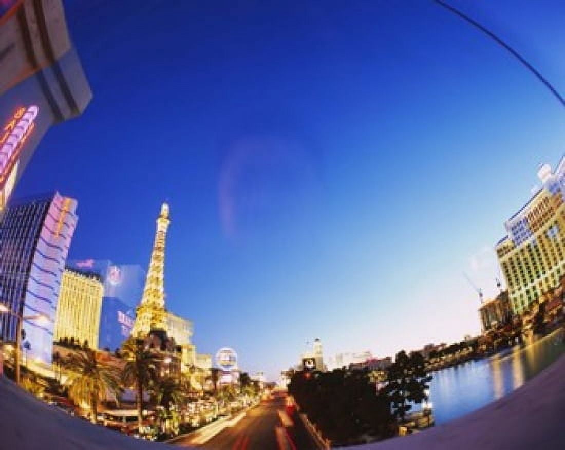 Buildings lit up at dusk Las Vegas Nevada USA Canvas Art - Panoramic Images (28 x 22)