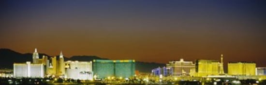 Buildings lit up at dusk Las Vegas Nevada USA Canvas Art - Panoramic Images (36 x 12)
