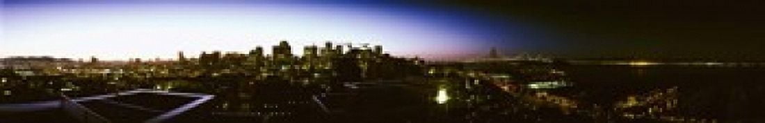 Buildings lit up at dusk San Francisco California USA Canvas Art - Panoramic Images (22 x 4)