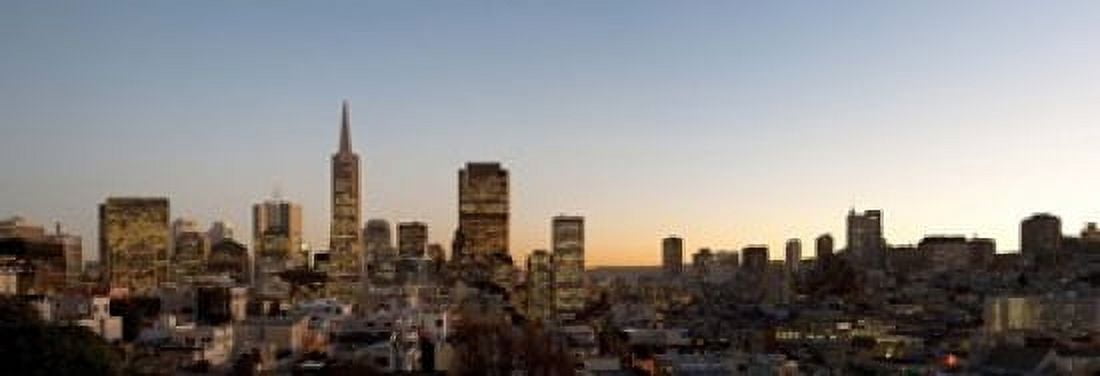 Buildings lit up at dusk Telegraph Hill San Francisco California USA Canvas Art - Panoramic Images (18 x 7)