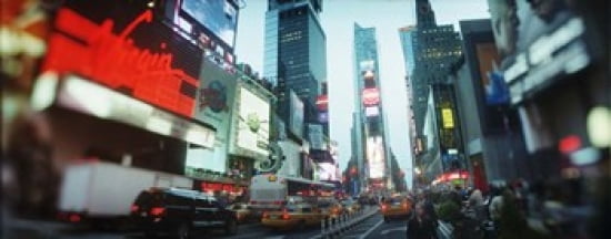 Buildings lit up at dusk Times Square Manhattan New York City New York State USA Canvas Art - Panoramic Images (30 x 12)