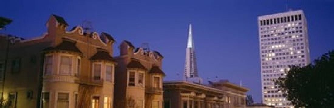 Buildings lit up at dusk Transamerica Pyramid San Francisco California USA Canvas Art - Panoramic Images (18 x 6)