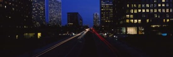 Buildings lit up at night Century City Los Angeles California USA Canvas Art - Panoramic Images (36 x 12)