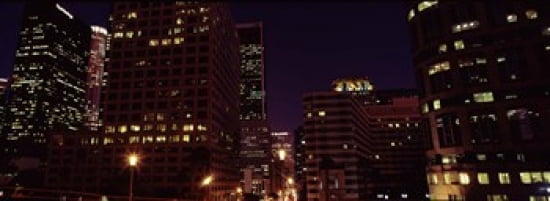 Buildings lit up at night City of Los Angeles California USA Canvas Art - Panoramic Images (36 x 13)