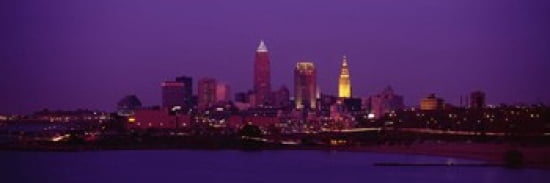 Buildings lit up at night Cleveland Ohio USA Canvas Art - Panoramic Images (36 x 12)
