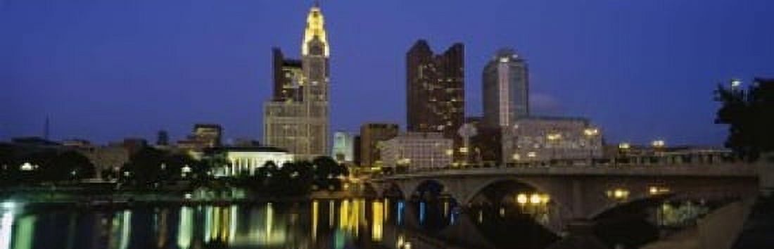 Buildings lit up at night Columbus Scioto River Ohio USA Canvas Art - Panoramic Images (18 x 6)