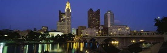 Buildings lit up at night Columbus Scioto River Ohio USA Canvas Art - Panoramic Images (36 x 12)