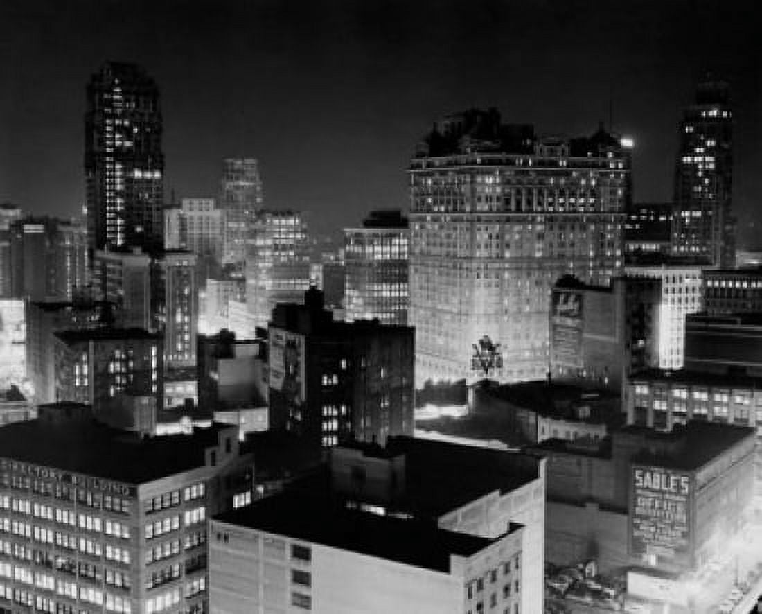 Buildings lit up at night Detroit Michigan USA Canvas Art - (24 x 36)