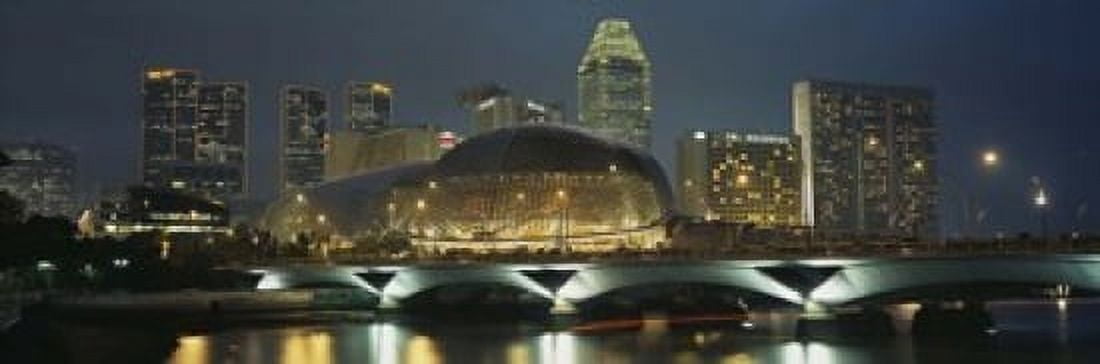Buildings lit up at night Esplanade Bridge Esplanade Drive Singapore Canvas Art - Panoramic Images (18 x 6)