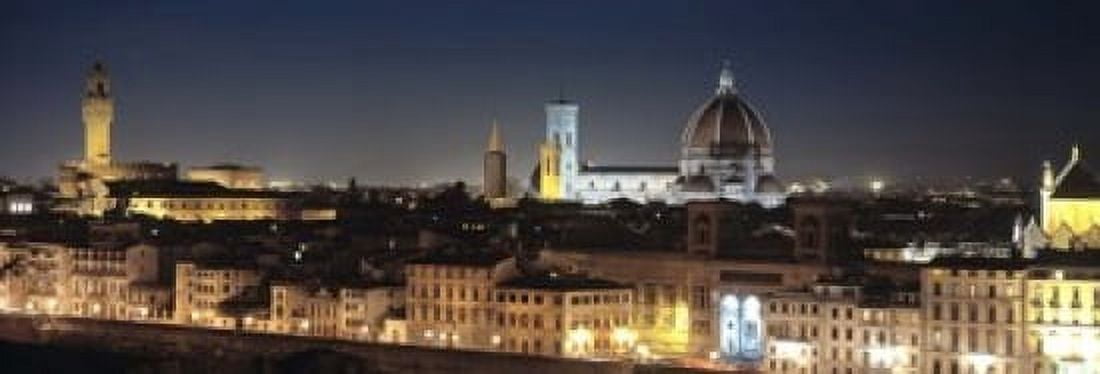 Buildings lit up at night Florence Tuscany Italy Canvas Art - Panoramic Images (18 x 7)