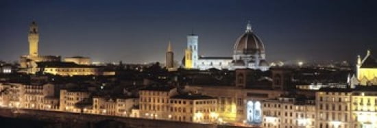 Buildings lit up at night Florence Tuscany Italy Canvas Art - Panoramic Images (36 x 13)