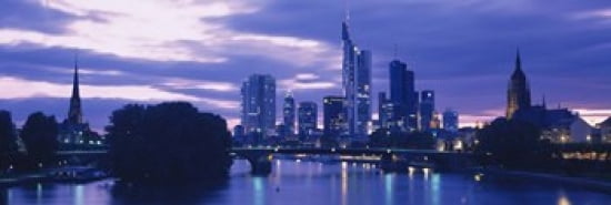 Buildings lit up at night Frankfurt Germany Canvas Art - Panoramic Images (36 x 12)