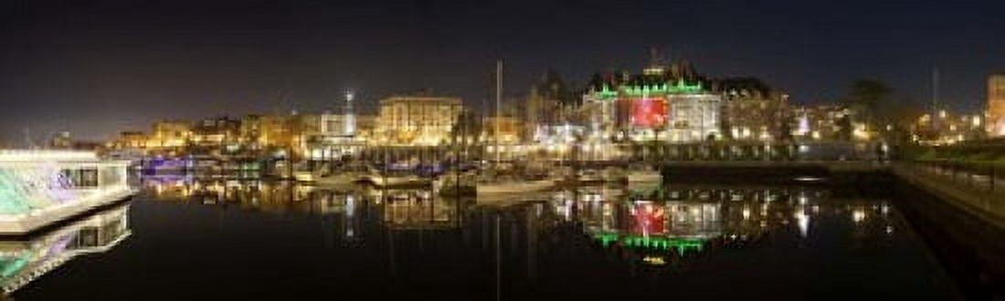 Buildings lit up at night Inner Harbour Victoria British Columbia Canada 2011 Canvas Art - Panoramic Images (15 x 5)