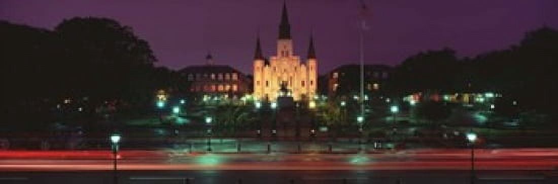 Buildings lit up at night Jackson Square St Louis Cathedral French Quarter New Orleans Louisiana USA Canvas Art - Panoramic Images (18 x 6)