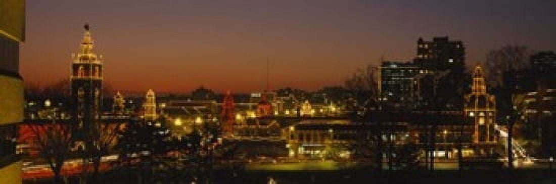 Buildings lit up at night La Giralda Kansas City Missouri USA Canvas Art - Panoramic Images (18 x 6)