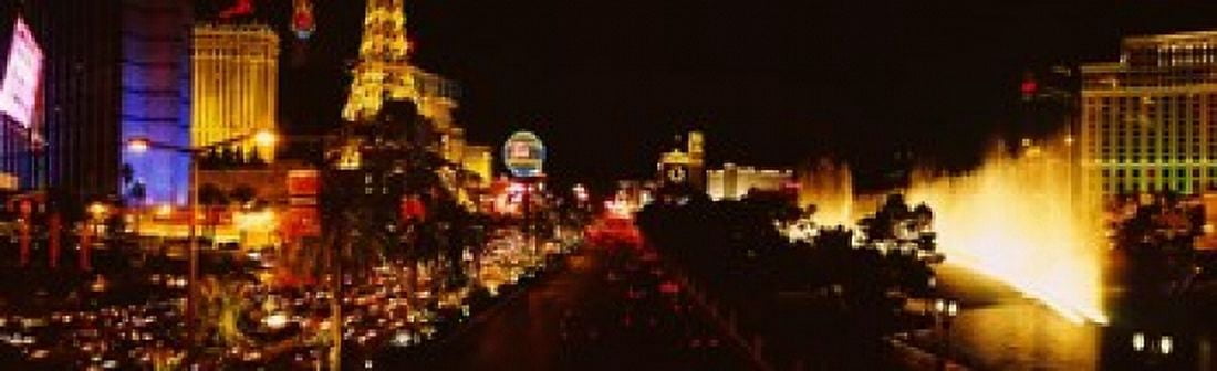 Buildings lit up at night Las Vegas Nevada USA Canvas Art - Panoramic Images (15 x 5)