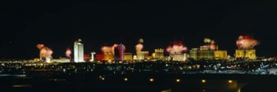 Buildings lit up at night Las Vegas Nevada USA Canvas Art - Panoramic Images (36 x 12)
