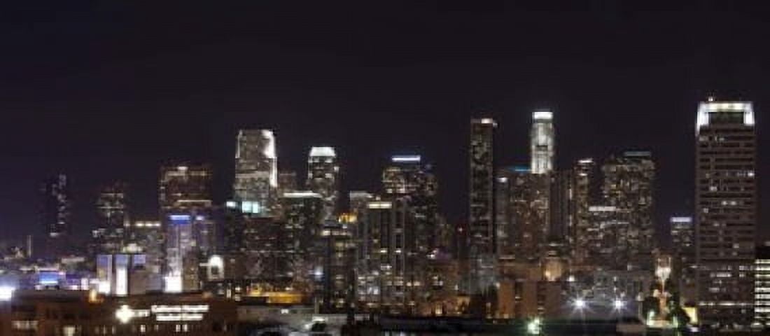 Buildings lit up at night Los Angeles California USA 2011 Canvas Art - Panoramic Images (15 x 7)