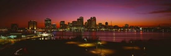 Buildings lit up at night New Orleans Louisiana USA Canvas Art - Panoramic Images (36 x 12)