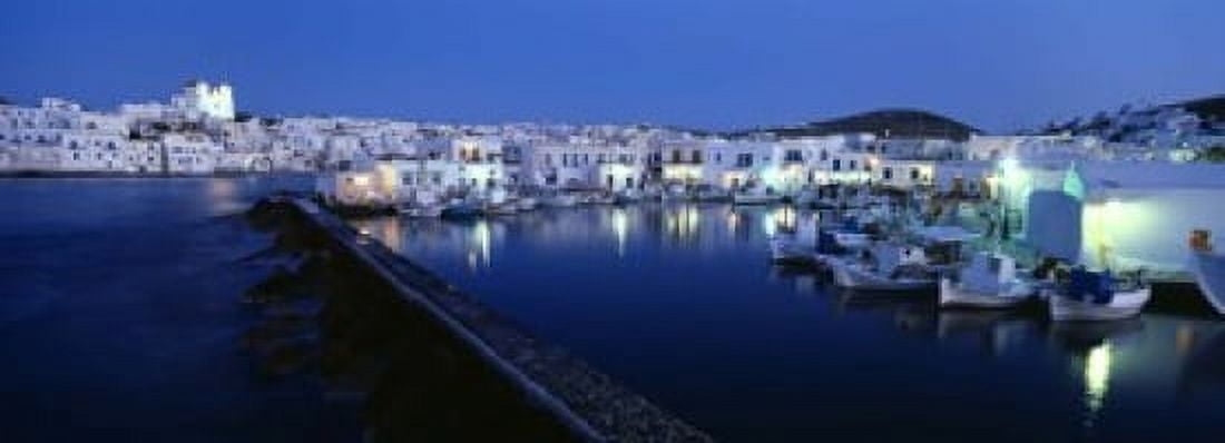 Buildings lit up at night Paros Cyclades Islands Greece Canvas Art - Panoramic Images (18 x 7)