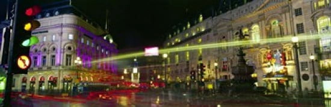 Buildings lit up at night Piccadilly Circus London England Canvas Art - Panoramic Images (18 x 6)