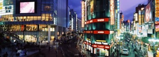 Buildings lit up at night Shinjuku Ward Tokyo Prefecture Kanto Region Japan Canvas Art - Panoramic Images (36 x 13)