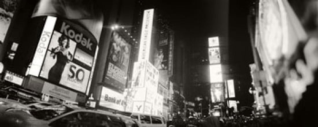 Buildings lit up at night Times Square Manhattan New York City New York State USA Canvas Art - Panoramic Images (15 x 6)