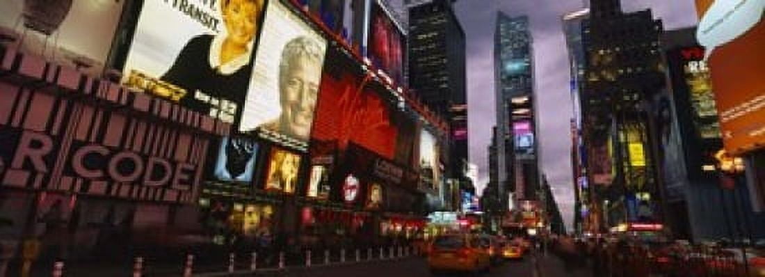 Buildings lit up at night Times Square Manhattan New York City New York State USA Canvas Art - Panoramic Images (18 x 7)