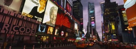 Buildings lit up at night Times Square Manhattan New York City New York State USA Canvas Art - Panoramic Images (36 x 13)