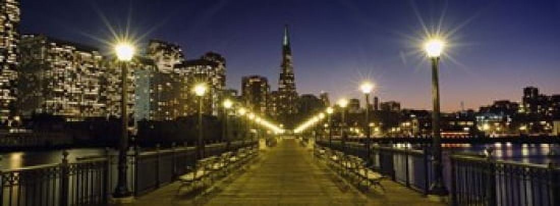 Buildings lit up at night Transamerica Pyramid San Francisco California USA Canvas Art - Panoramic Images (18 x 7)