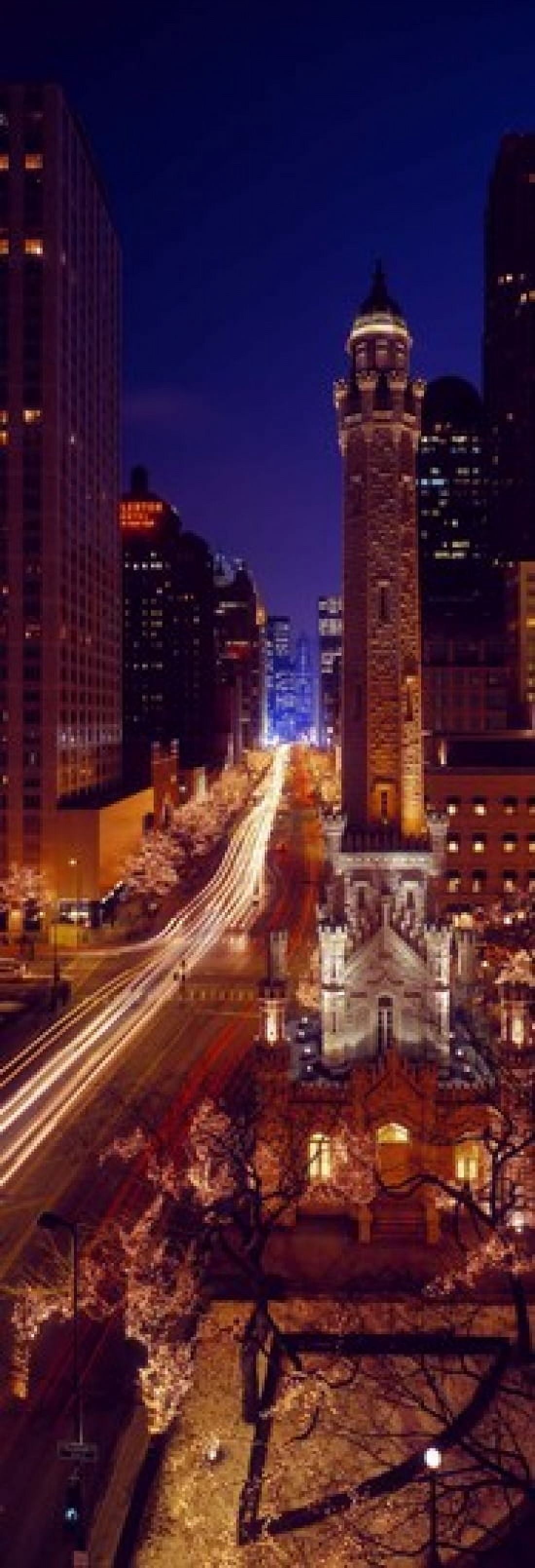 Buildings lit up at night Water Tower Magnificent Mile Michigan Avenue Chicago Cook County Illinois USA Canvas Art - Panoramic Images (18 x 7)