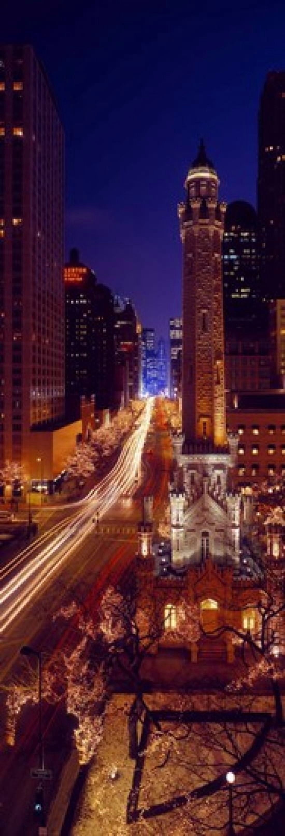 Buildings lit up at night Water Tower Magnificent Mile Michigan Avenue Chicago Cook County Illinois USA Canvas Art - Panoramic Images (36 x 13)
