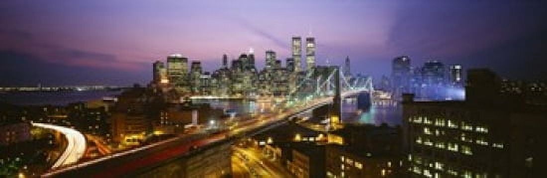 Buildings lit up at night World Trade Center Manhattan New York City New York State USA Canvas Art - Panoramic Images (18 x 6)