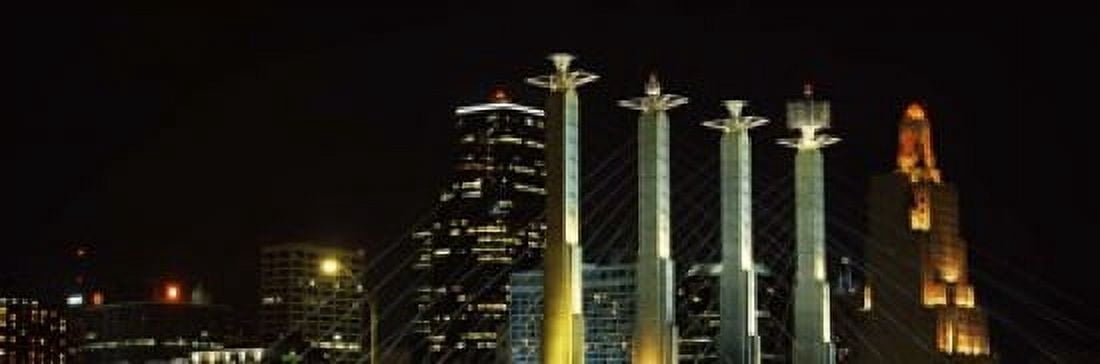 Buildings lit up at night in a city Bartle Hall Kansas City Jackson County Missouri USA Canvas Art - Panoramic Images (18 x 6)
