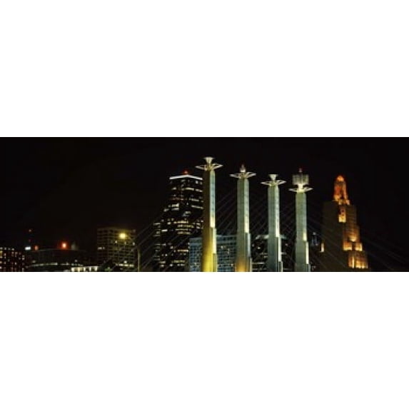 Buildings lit up at night in a city, Bartle Hall, Kansas City, Jackson County, Missouri, USA Poster Print (18 x 6)