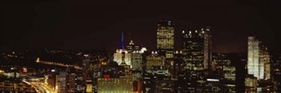 Buildings lit up at night in a city Pittsburgh Pennsylvania USA Canvas Art - Panoramic Images (18 x 6)