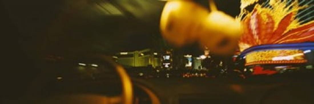 Buildings lit up at night viewed through a car Las Vegas Nevada USA Canvas Art - Panoramic Images (18 x 6)