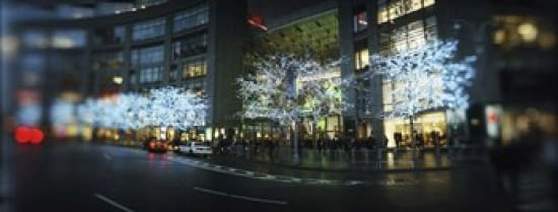 Buildings lit up at the roadside Columbus Circle New York City New York State USA Canvas Art - Panoramic Images (15 x 6)