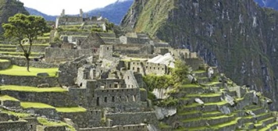 Buildings on a hill Andes MountainsMachu Pichu Peru Canvas Art - Panoramic Images (24 x 12)