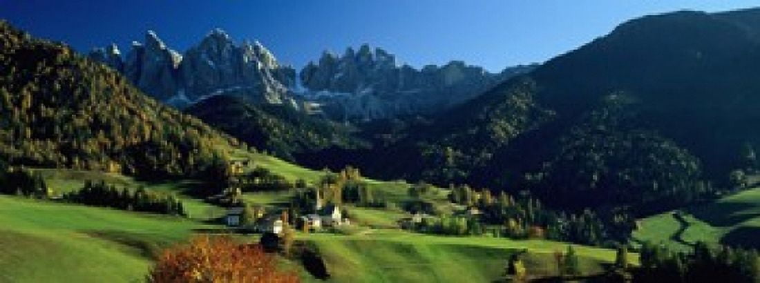 Buildings on a landscape Dolomites Funes Valley Le Odle Santa Maddalena Tyrol Italy Canvas Art - Panoramic Images (15 x 6)