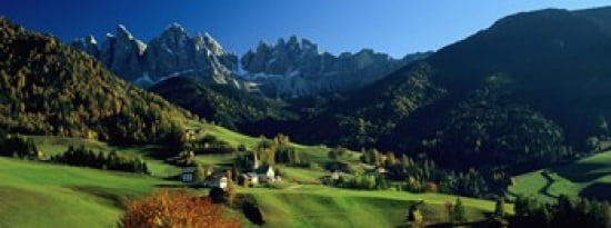 Buildings on a landscape Dolomites Funes Valley Le Odle Santa Maddalena Tyrol Italy Canvas Art - Panoramic Images (30 x 12)